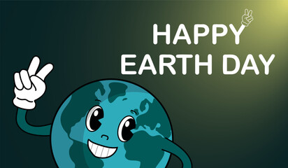 Happy Earth Day banner. Cartoon planet. Vector illustration.
