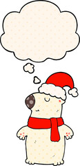 cute cartoon christmas bear and thought bubble in comic book style