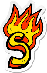 sticker of a cartoon flaming letter