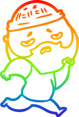 rainbow gradient line drawing cartoon worried man with beard