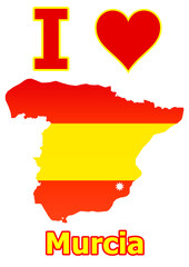 Spanienkarte mit der Stadt Murcia Flagge Karte