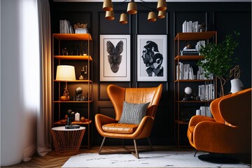 Create an Inviting Atmosphere in Your Living Room with a Stylish Interior Featuring a Wide and Cross-Angled Design Leather Armchair, Beautiful Carpet Decor, and Deliberate Home Decor