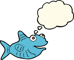 cartoon happy fish with thought bubble