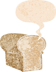 cartoon loaf of bread and speech bubble in retro textured style