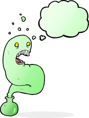 cartoon halloween ghost in bottle with thought bubble