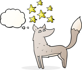 thought bubble cartoon wolf with stars
