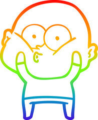 rainbow gradient line drawing cartoon bald man staring