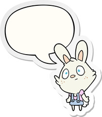 cute cartoon rabbit shrugging shoulders and speech bubble sticker