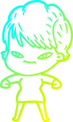 cold gradient line drawing cartoon happy woman