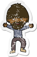 retro distressed sticker of a cartoon happy man with beard