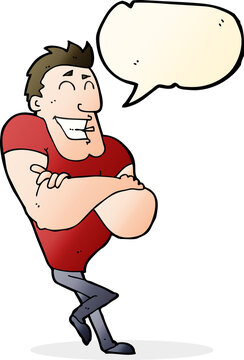 cartoon muscle guy with speech bubble