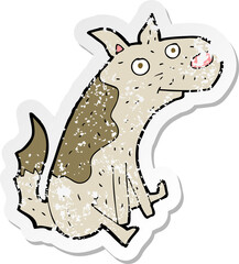 retro distressed sticker of a cartoon sitting dog