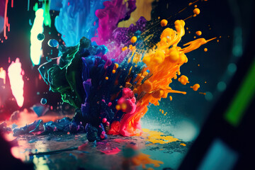 colorful paint splashes in the background created with Generative AI technology