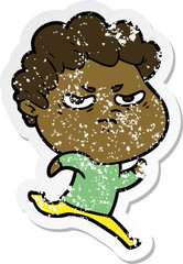 distressed sticker of a cartoon angry man