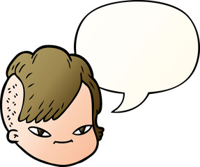 cartoon female face and speech bubble in smooth gradient style
