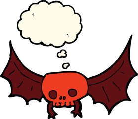 cartoon spooky skull bat with thought bubble