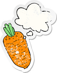 cartoon vegetable and thought bubble as a distressed worn sticker