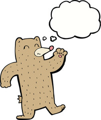 cartoon waving bear with thought bubble