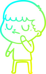 cold gradient line drawing cartoon grumpy boy