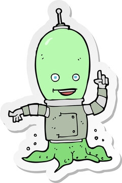 sticker of a cartoon alien spaceman