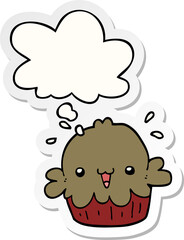 cute cartoon pie and thought bubble as a printed sticker