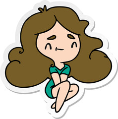 sticker cartoon of a cute kawaii girl