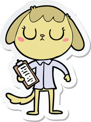 sticker of a cute cartoon dog wearing office shirt