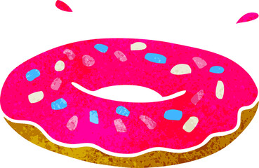 retro cartoon doodle of an iced ring donut