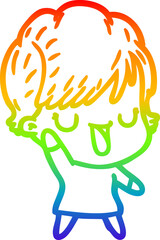 rainbow gradient line drawing cartoon woman talking