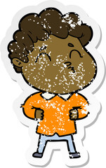 distressed sticker of a cartoon man pouting
