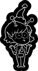 cartoon icon of a alien girl wearing santa hat