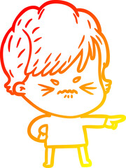 warm gradient line drawing cartoon frustrated woman