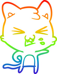 rainbow gradient line drawing cartoon cat hissing