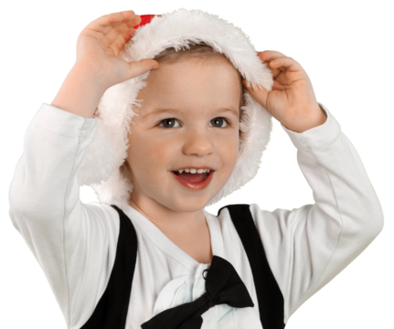 Cute little boy in santa hat isolated on white background