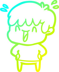 cold gradient line drawing cartoon laughing boy