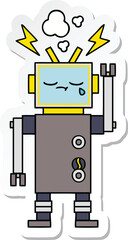 sticker of a cute cartoon crying robot