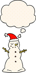 cartoon christmas snowman and thought bubble in comic book style