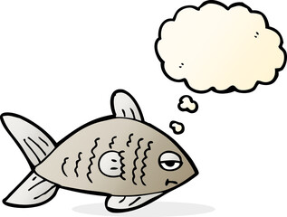 cartoon funny fish with thought bubble