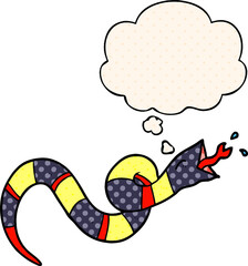 cartoon hissing snake and thought bubble in comic book style