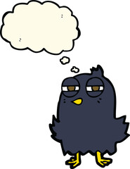 funny cartoon bird with thought bubble