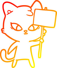 warm gradient line drawing cute cartoon cat