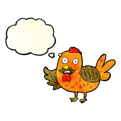 cartoon old rooster with thought bubble