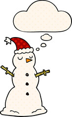 cartoon snowman and thought bubble in comic book style
