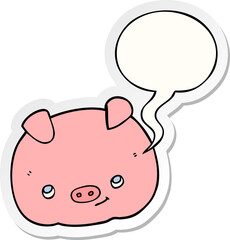 cartoon happy pig and speech bubble sticker
