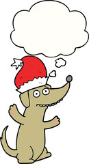 cute christmas cartoon dog and thought bubble