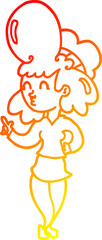 warm gradient line drawing cartoon woman with big hair
