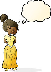 cartoon pretty victorian woman with thought bubble