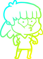 cold gradient line drawing cartoon whistling girl
