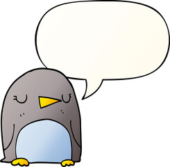 cartoon penguin and speech bubble in smooth gradient style