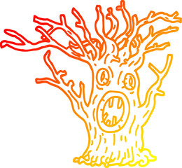 warm gradient line drawing cartoon spooky tree